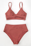 Bikini taille haute torsadé rouge