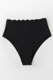 Bas De Bikini Taille Haute Festonné Noir