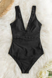 Solid Black V-Neck One Piece Swimsuit