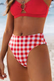 Bas de bikini taille haute vichy rouge