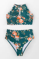 Teal Floral Scalloped Bikini