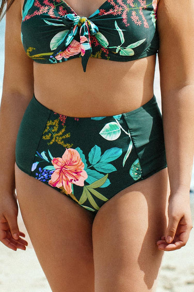 Bas de bikini grand taille vert imprimé floral