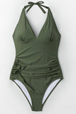 Maillot de bain une-pièce froncé vert moussu