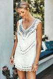 Cover Up tunique sans manches en crochet blanc