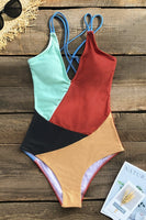 Maillot de bain une pièce col en v couleurs contrastées