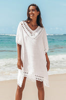 White Crochet Dolman Sleeve Cover Up