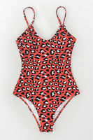 Red Leopard Print One Piece Swimsuit