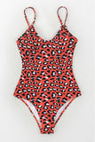 Red Leopard Print One Piece Swimsuit