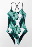 Tropical Leaves Lace-Up One Piece Swimsuit