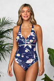 Royal Blue Floral Strappy One Piece Swimsuit