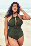 Olive Halter Plus Size One Piece Swimsuit