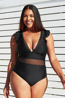 Maillot de bain une pièce grande taille à volants et décolleté en V