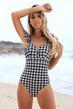 Black And White Gingham Ruffle One Piece Swimsuit