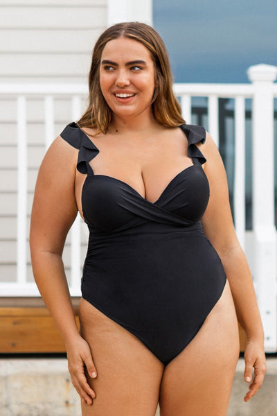 Serena Black Ruffle Plus Size One Piece Swimsuit