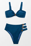 Bikini taille haute boutonné bleu marine à bretelles