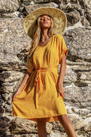 Yellow V-Neck Side Slit Dress