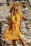 Yellow V-Neck Side Slit Dress