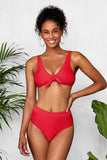 Ribbed Red Bowknot Bikini