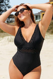 Solid Black V-Neck One Piece Swimsuit