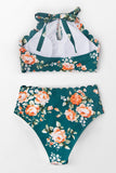 Teal Floral Scalloped Bikini