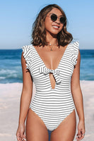 Black And White Stripe Ruffle One Piece Swimsuit