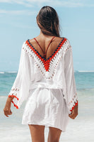 White Tunic Red Trim Cover Up