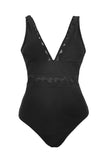 Solid Black V-Neck One Piece Swimsuit