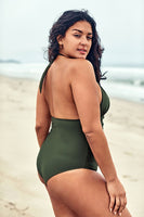 Olive Halter Plus Size One Piece Swimsuit