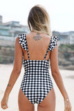 Black And White Gingham Ruffle One Piece Swimsuit