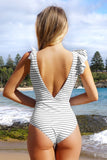 Black And White Stripe Ruffle One Piece Swimsuit