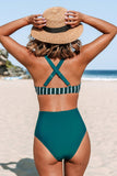 Teal And White Striped High Waisted Bikini