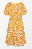 Robe à col en V imprimé floral jaune