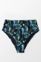 Bas de bikini taille haute imprimé feuilles vert