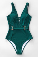 Maillot de bain une pièce vert avec ceinture