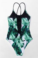 Tropical Leaves Lace-Up One Piece Swimsuit