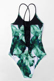 Tropical Leaves Lace-Up One Piece Swimsuit