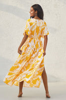 Robe Midi À Fleurs Jaune Selena À Col En V