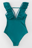 Teal Plunging Ruffle One Piece Swimsuit