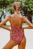 Red Leopard Print One Piece Swimsuit