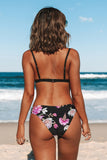 Bikini triangle taille basse imprimé floral noir