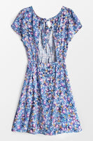 Robe courte dos nu bleue imprimé floral