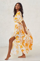 Robe Midi À Fleurs Jaune Selena À Col En V