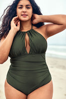 Olive Halter Plus Size One Piece Swimsuit