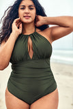 Olive Halter Plus Size One Piece Swimsuit