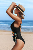 Summer Bliss Striped Floral Wrap One Piece Swimsuit