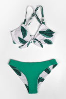 Bikini Bowknot Imprimé Feuilles