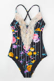 Maillot de bain une pièce décolleté plongeant imprimé floral noir