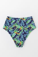 Bas de bikini taille haute à feuilles bleu marine