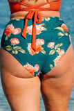 Bas de Bikini grande taille imprimé floral vert sarcelle