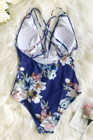 Blue Floral Strappy One Piece Swimsuit